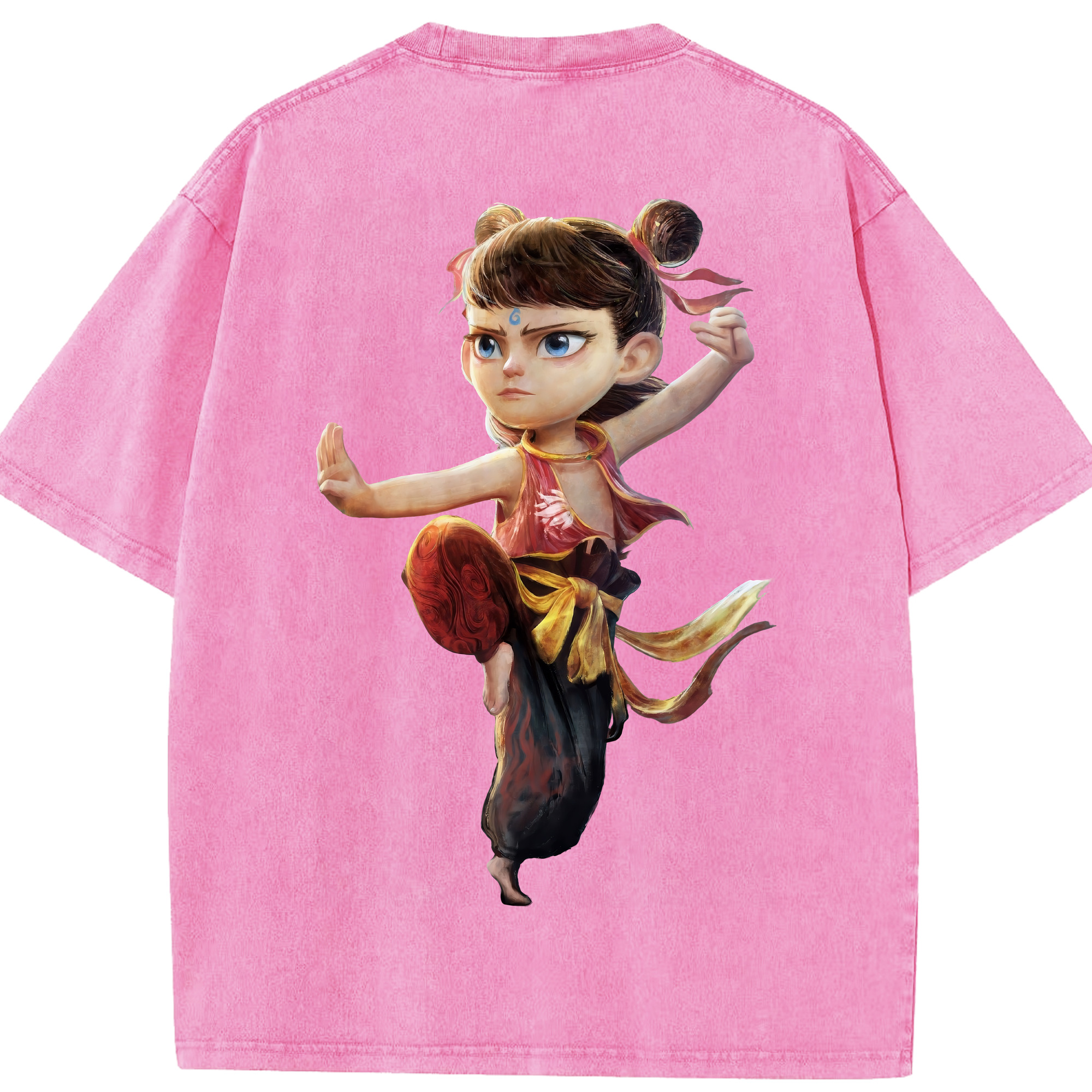 （画像用） Ne Zha 2 ナタ 魔童の大暴れ 綿100% ヴィンテージ風 半袖Tシャツ（背面プリント）